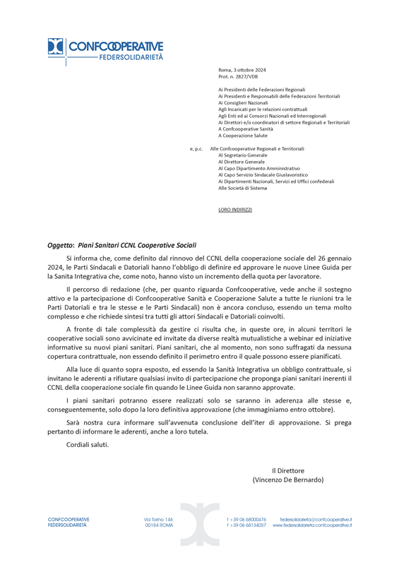 Comunicazione Confcooperative Federsolidarità per tutte le Cooperative Sociali